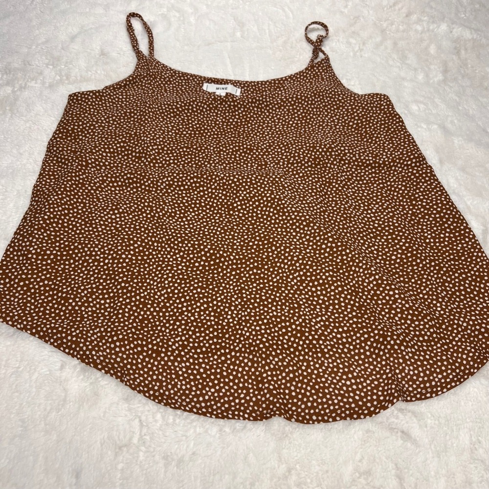 MINE Brown White Dotted‎ Spaghetti Strap Cami Tank Top Women's Size Medium